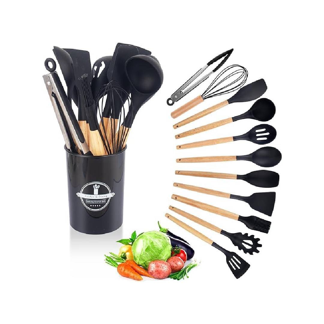 Kitchen Utensil Set 12 PCS Silicone Cooking Utensils Set with Wooden Handle