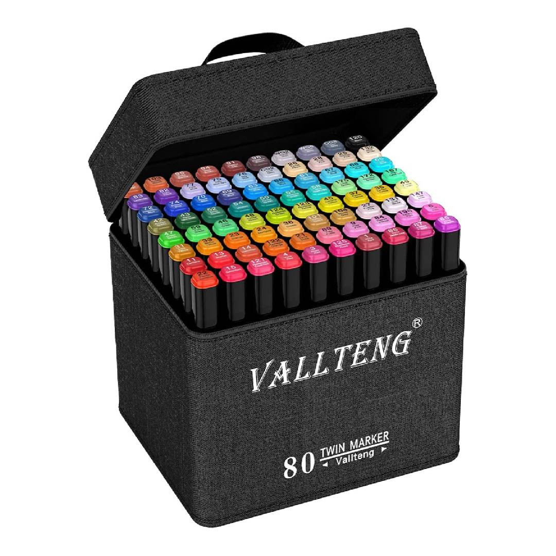 Vallteng 80 Colors Graphic Marker Pen Art Sketch Twin Marker Pen Permanent Graffiti Coloring Pens