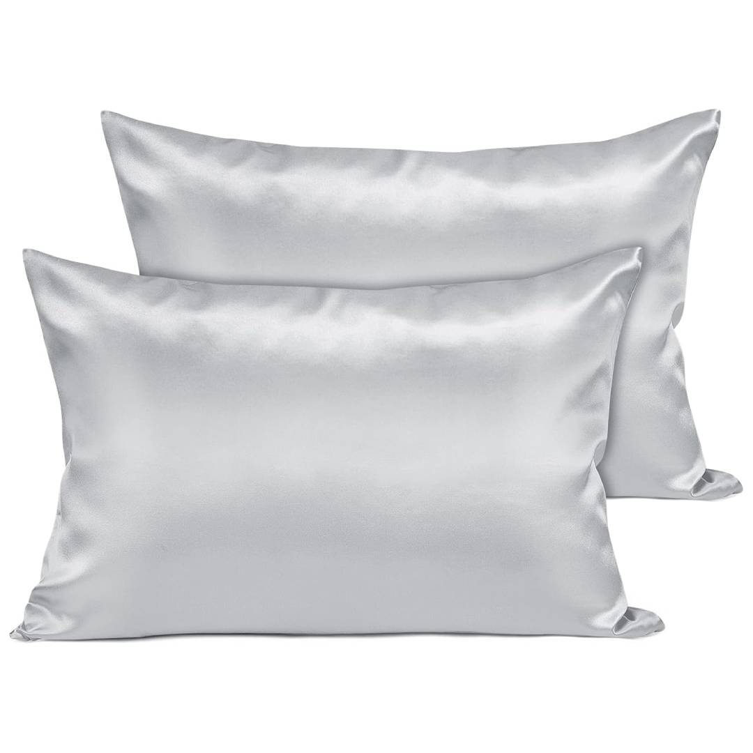 Bedding Satin Silver Pillow Cases 2 Pack
