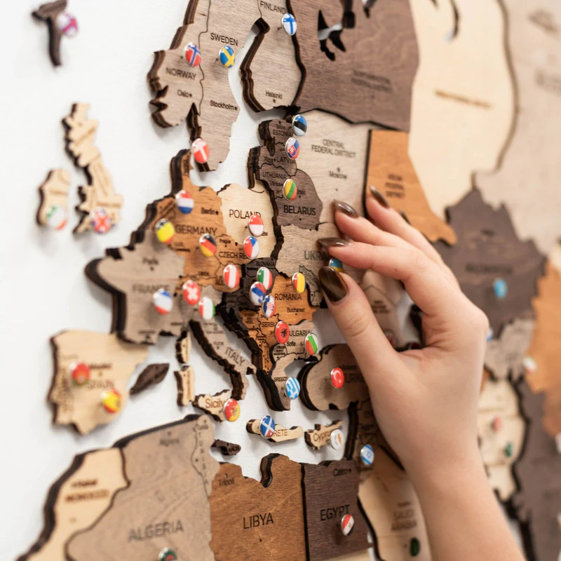 3D Wooden World Map Multicolor