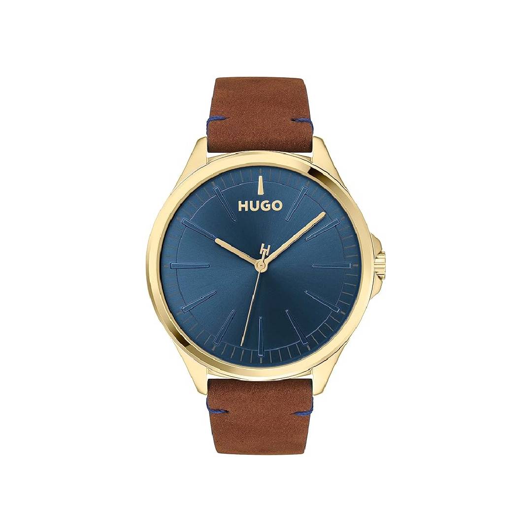 HUGO Analogue Quartz Watch for Men #Smash Collection with Silver Stainless Steel Mesh Bracelet or Leather Bracelet, Brown, One Size, Strap.