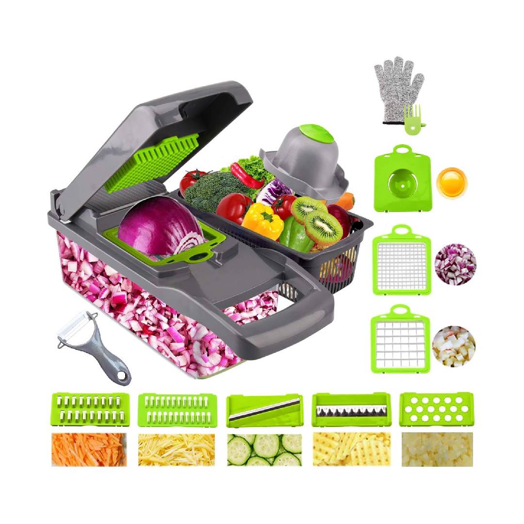 Ram® Mandoline 13 in 1 Vegetable Slicer Food Cutter and Shredder Food Dicer Interchangeable Blades Grater