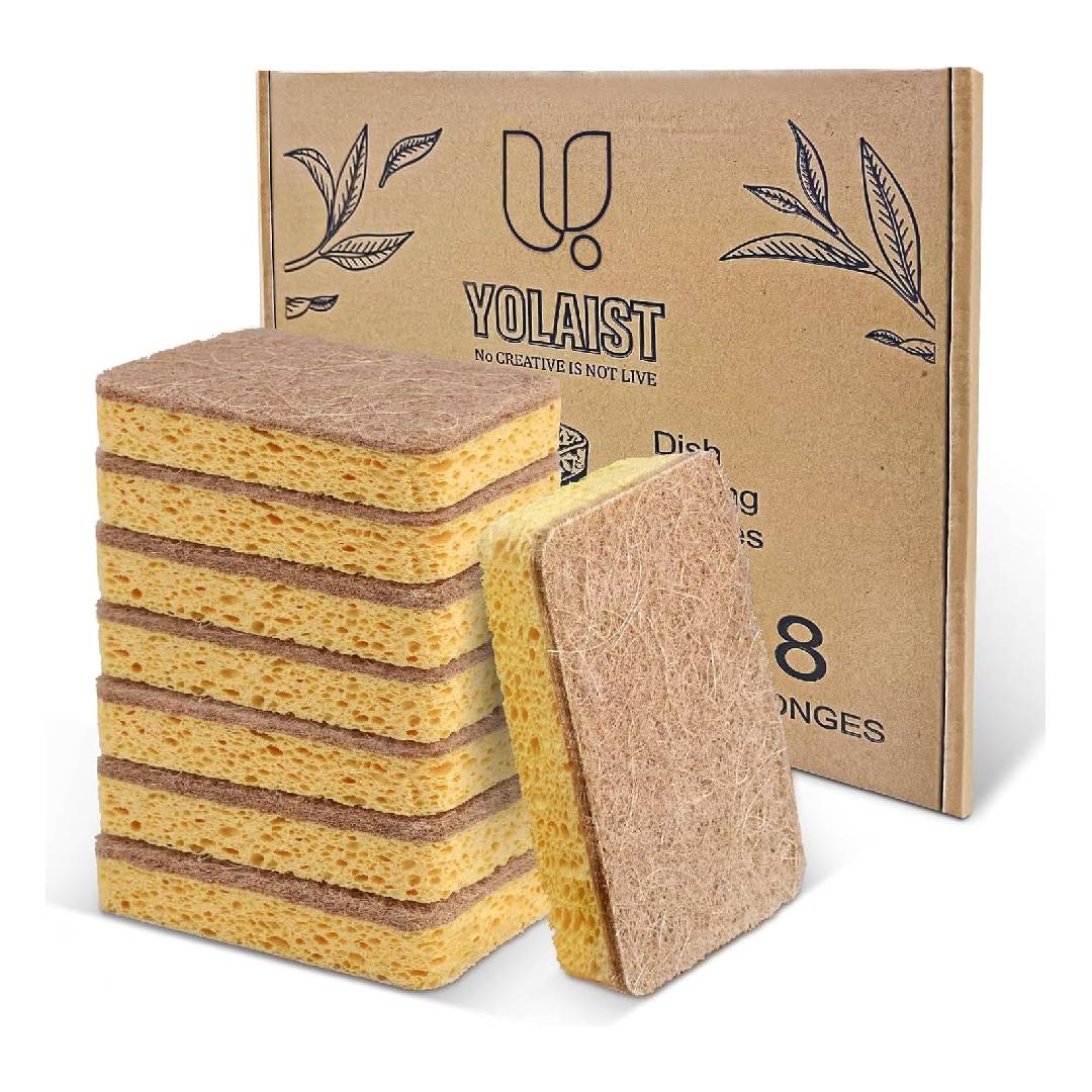 Yolaist 8 Pack Eco Compostable Sponge Kitchen Dish Sponge