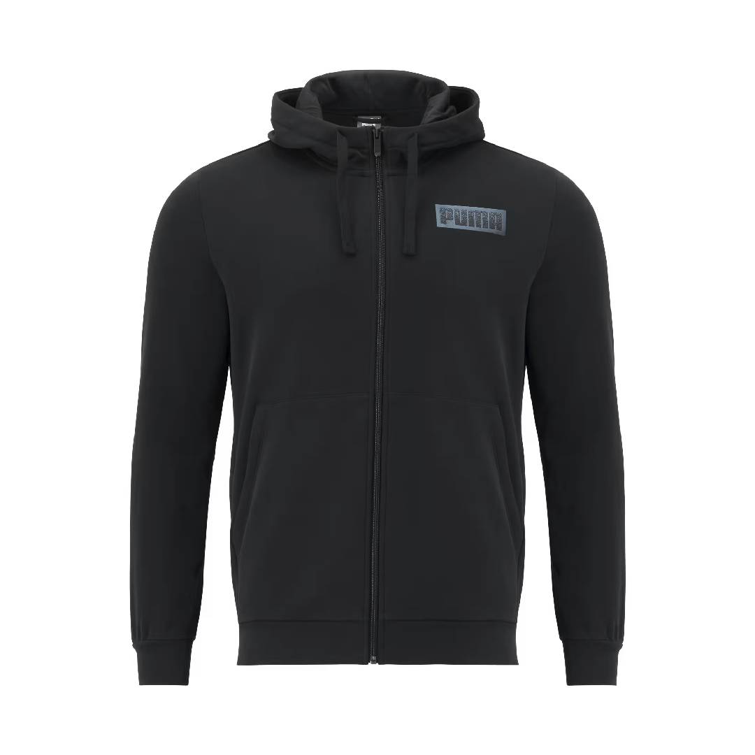 Men's Zip-Up Print Hoodie - Black