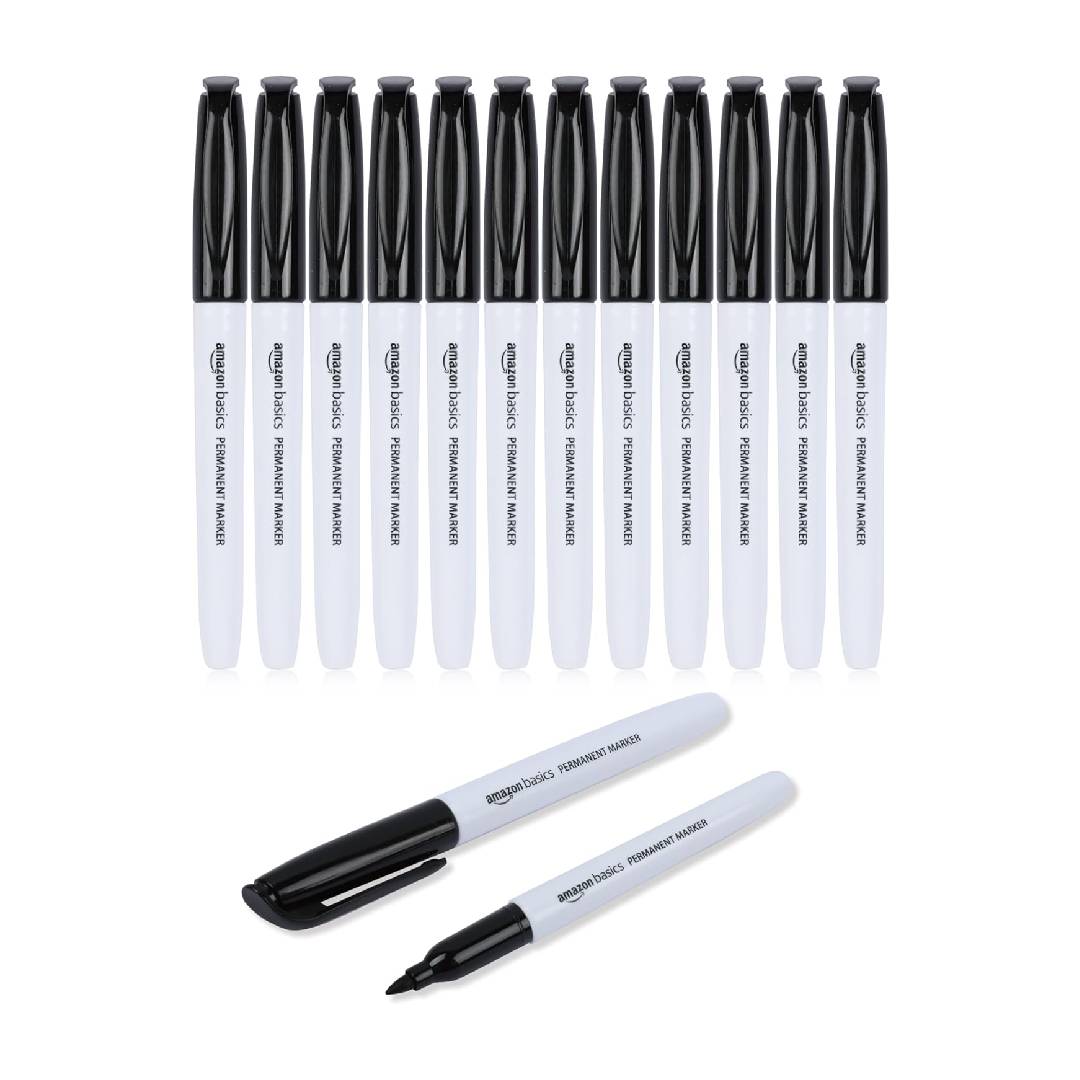 Amazon Basics Permanent Markers - Black - Pack of 12