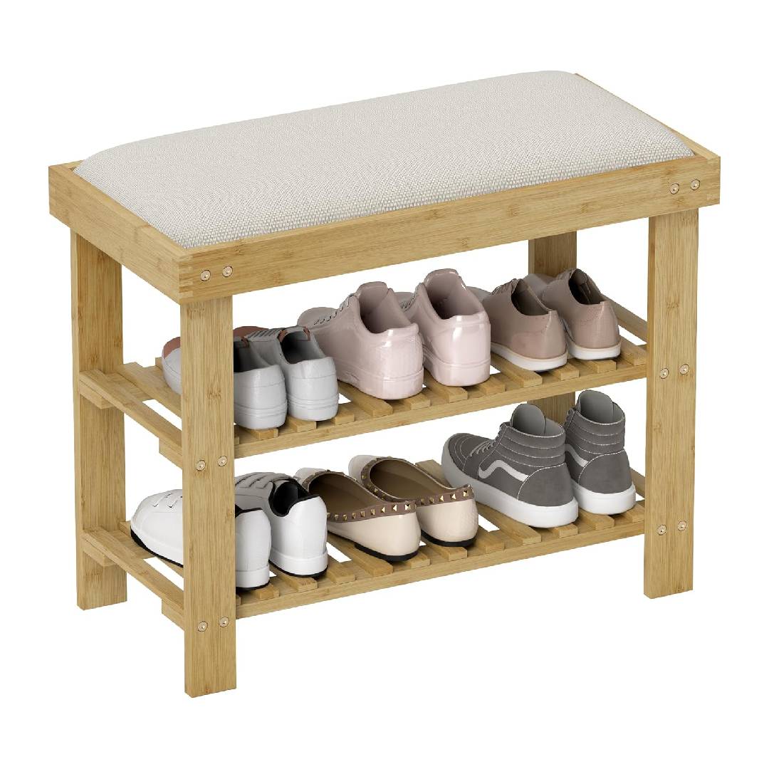 HOMCOM Bamboo Shoe Storage Bench