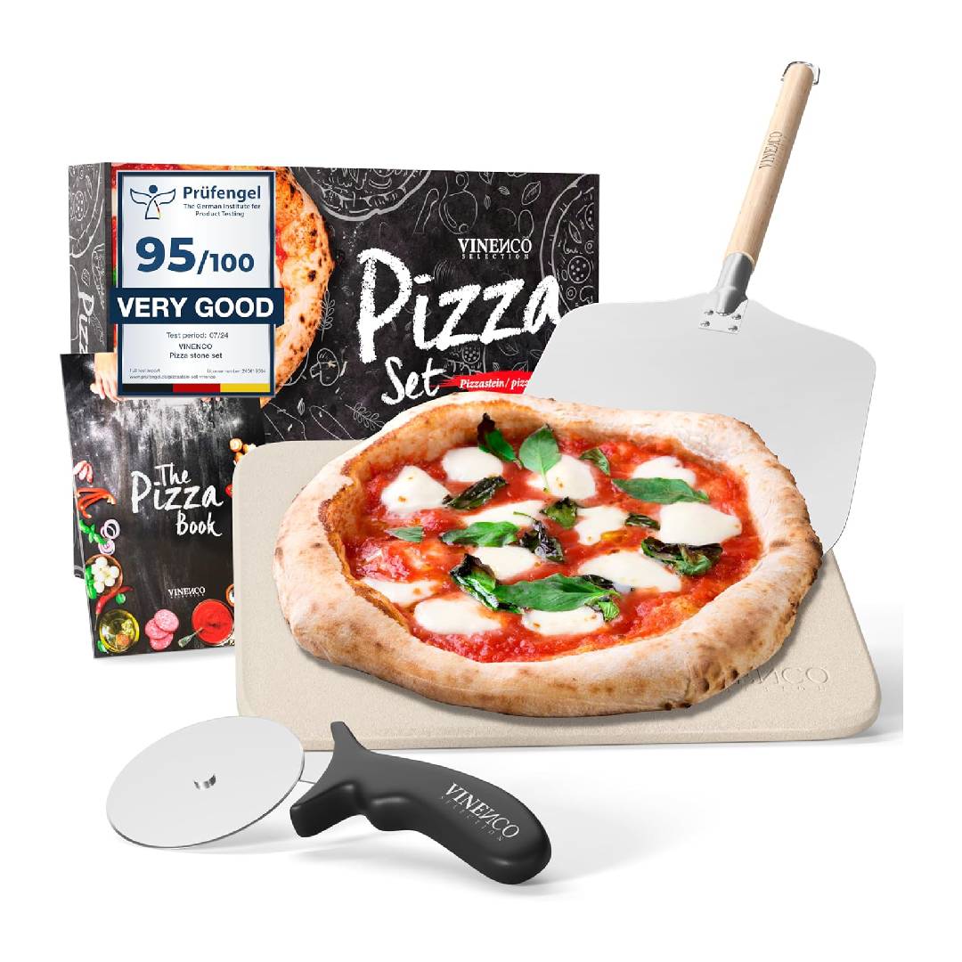 Pizza Stone for Oven & Grill with Peel and Cutter