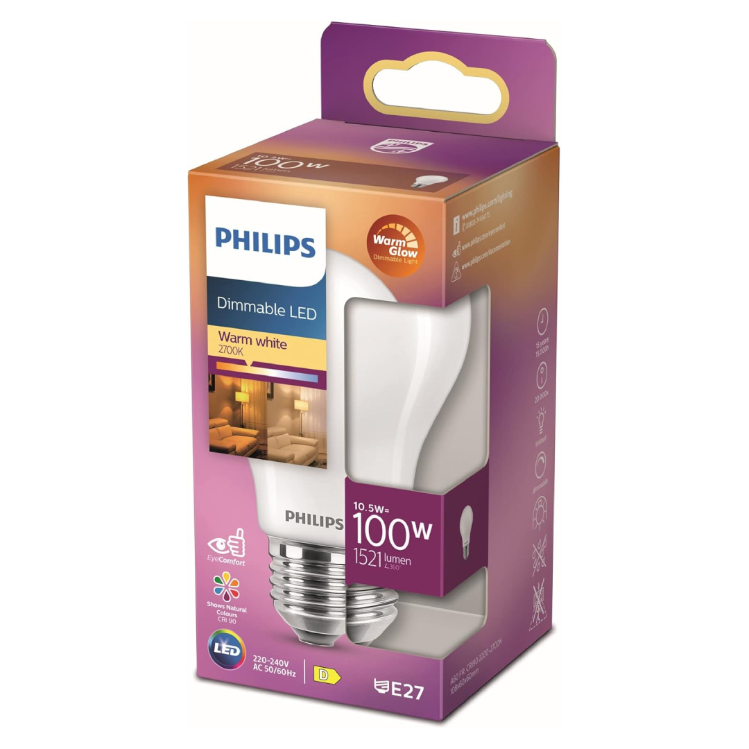 Philips LED Classic E27 warm glow dimmable bulb