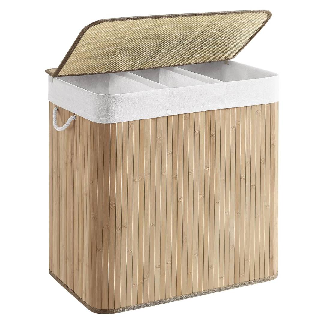 bamboo laundry basket with 3 compartments