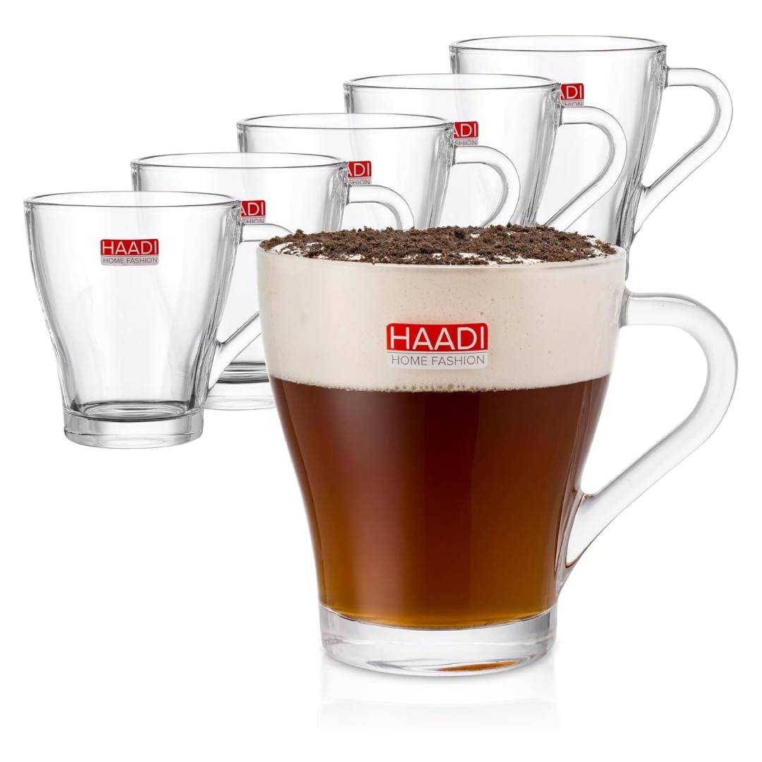 Glass coffee mugs set with handle