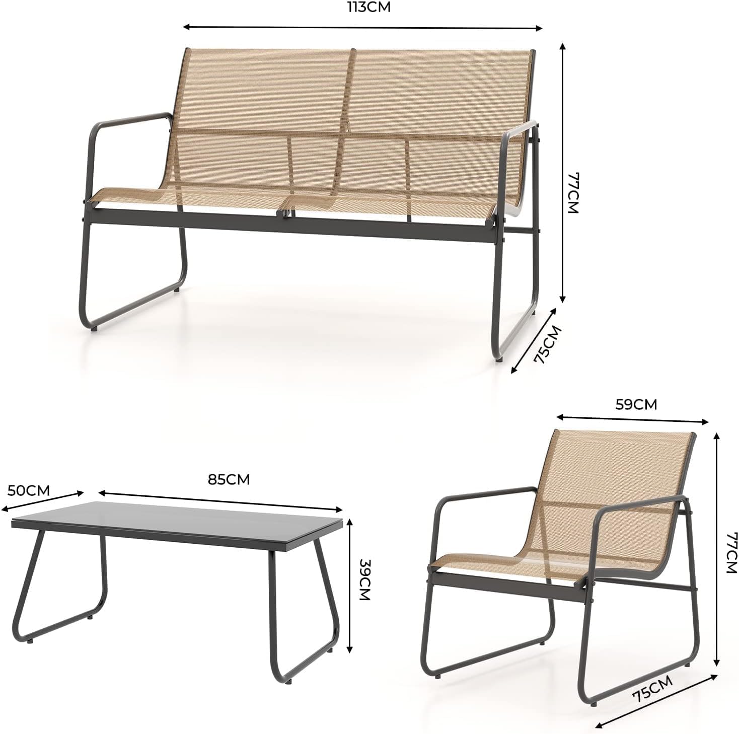 Grand patio Conversation Sets 4 Pieces, Garden Table and Chairs
