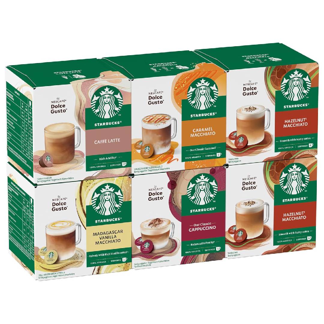 STARBUCKS White Cup Variety Pack by Nescafé Dolce Gusto Coffee Pods 6 x 12 (72 capsules)