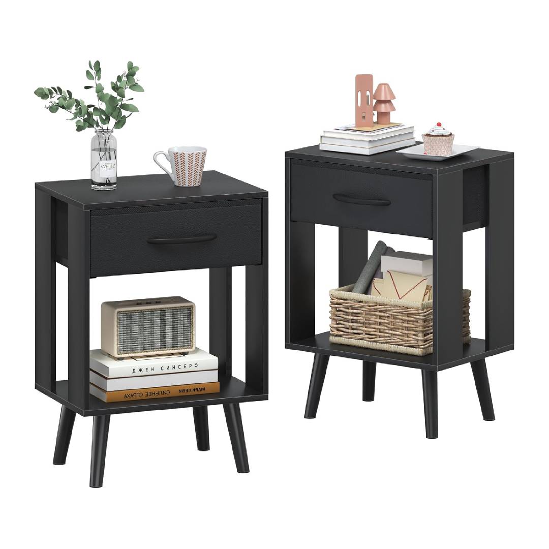 OYRREU Bedside Tables Set of 2, 40X 30 X 60.3cm Black Bedside Table