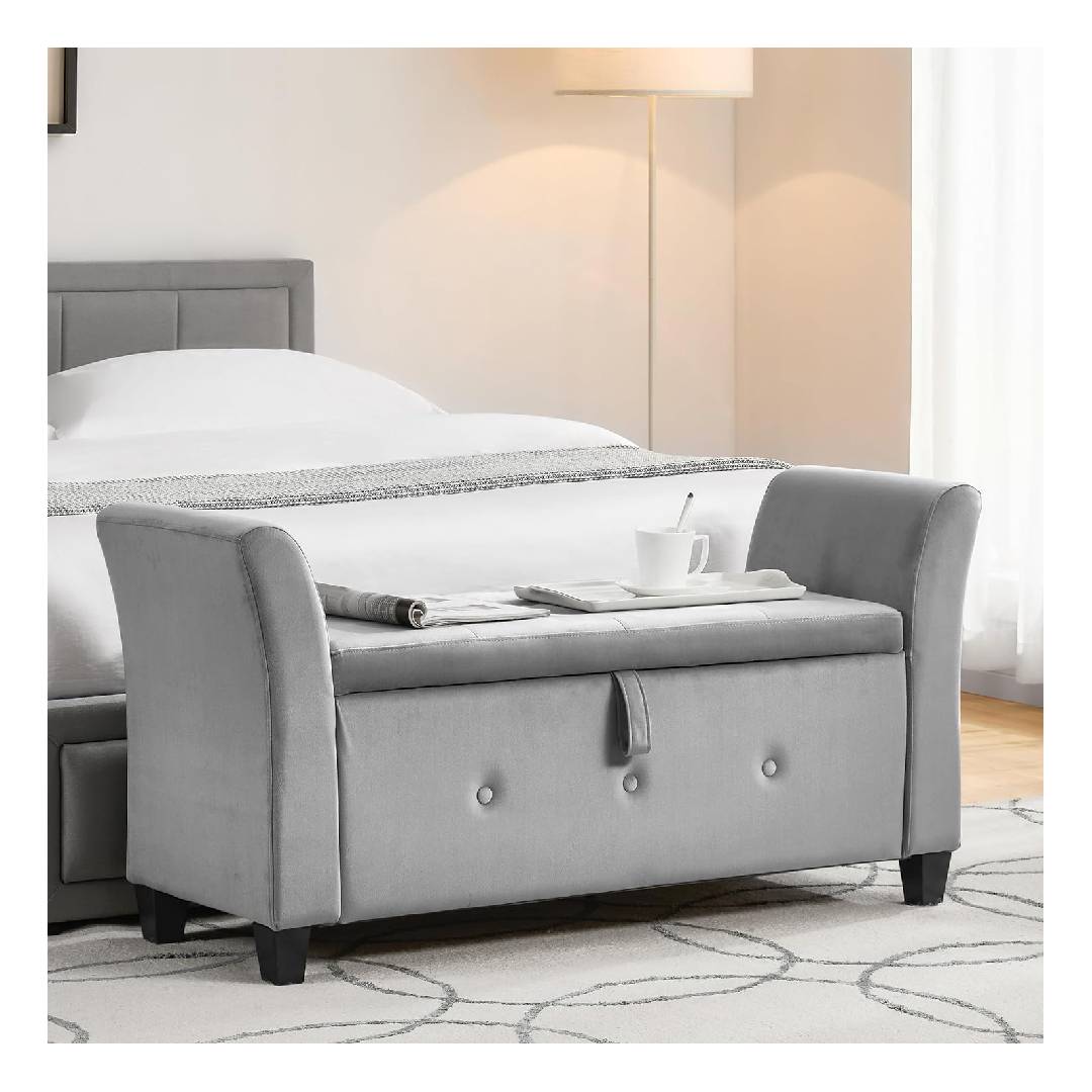 Vida Designs Seville Storage Ottoman, Fabric in Light Grey Velvet