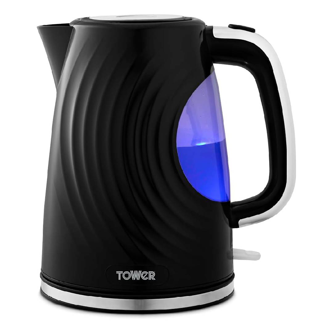 Tower T10083BLK Sonar Textured Kettle with Large Viewing Window & Blue Light, 360 Degree Base