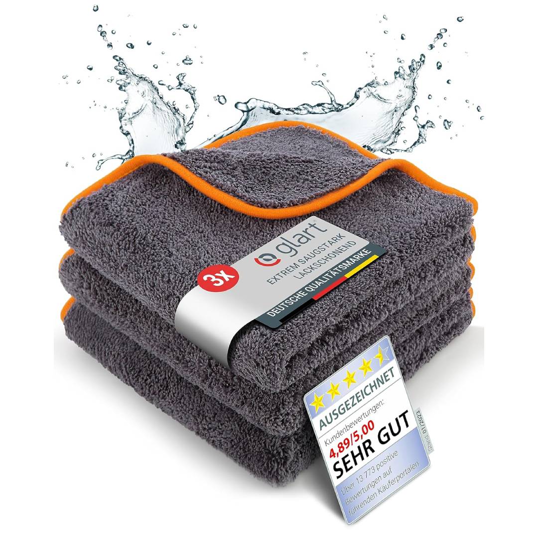 Glart 443TPO Premium Plush 3-Piece Set Auto Microfiber Cloths with 600 GSM