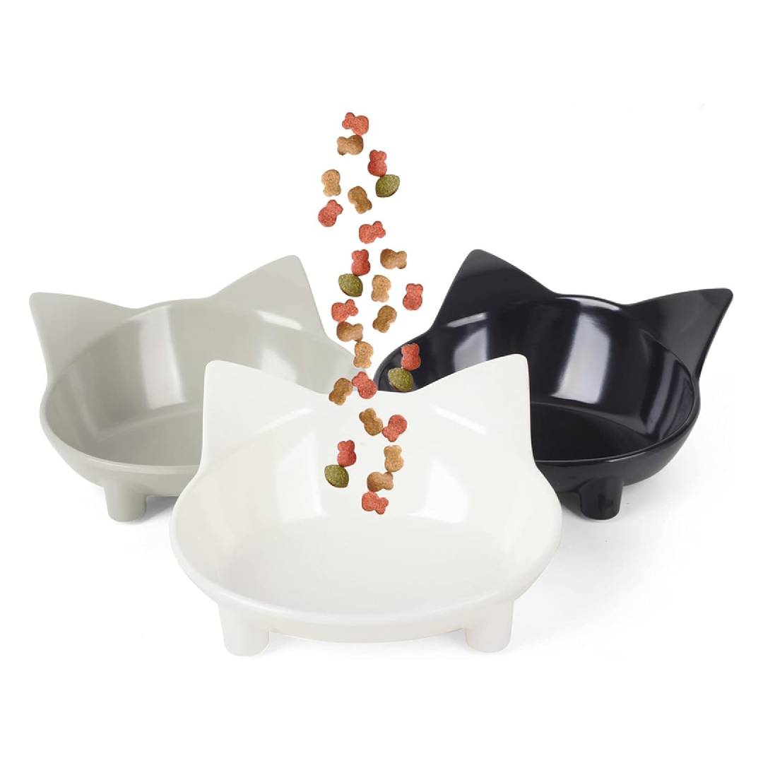 Cotill Cat Bowls, Anti-slip Multi-purpose Cat Food Bowl Pet Water Bowl Cat Feeding Bowl, Set of 3 - Grey/Black/White