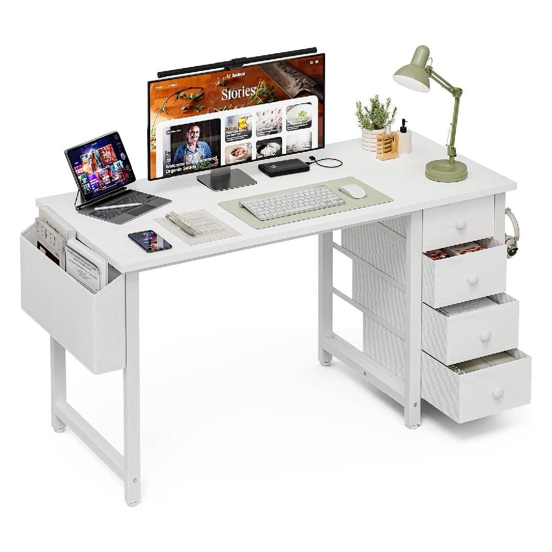 Grandder 100 cm Small Computer Desk with 4 Fabric Drawers
