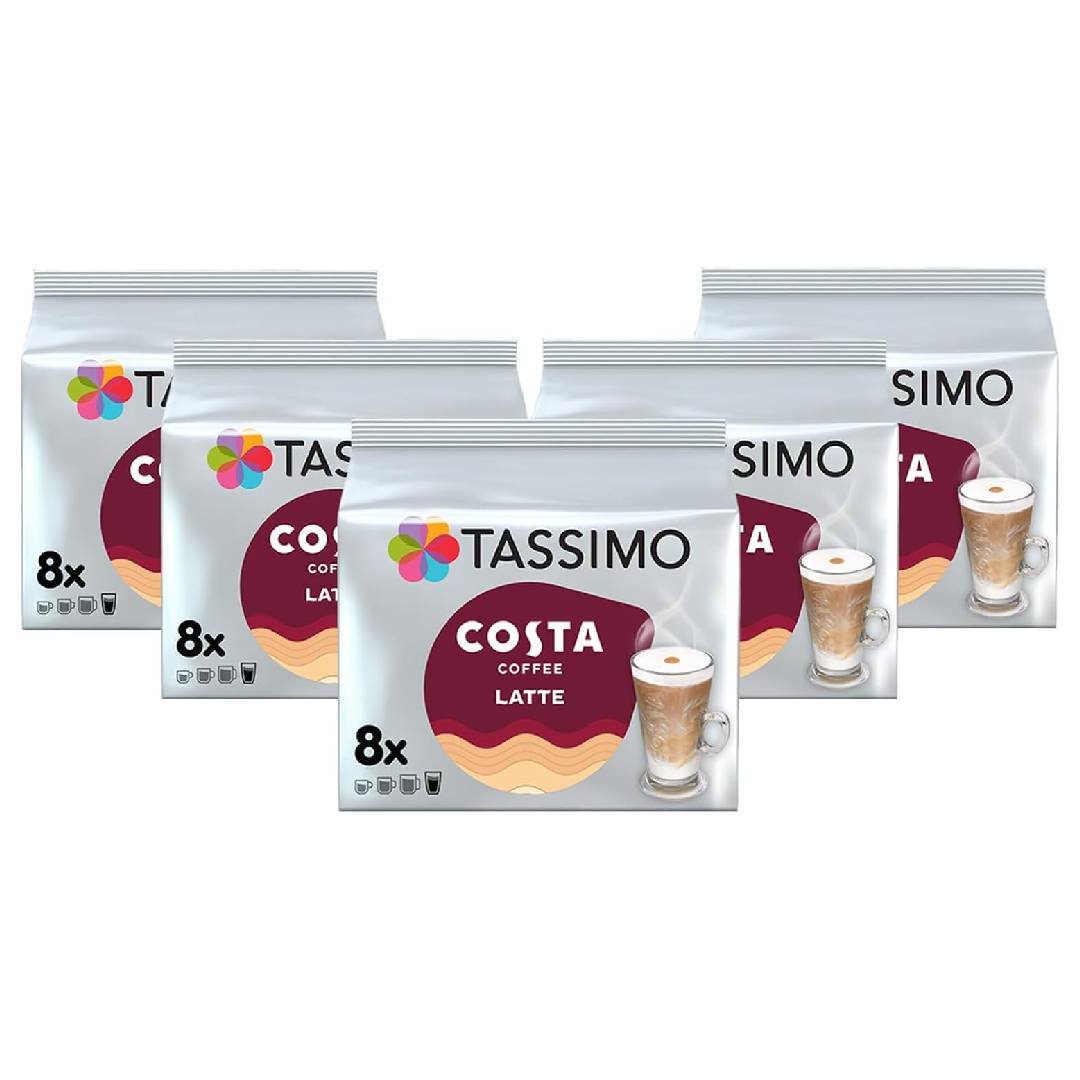 Tassimo Costa Latte Coffee Pods x8 (Pack of 5, Total 40 Drinks)