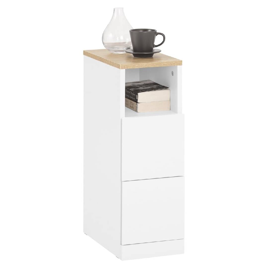 SoBuy Narrow Bedside Table Nightstand Side End Table with 2 Drawers White and Natural W20 x D35 x H60cm FBT149-WN