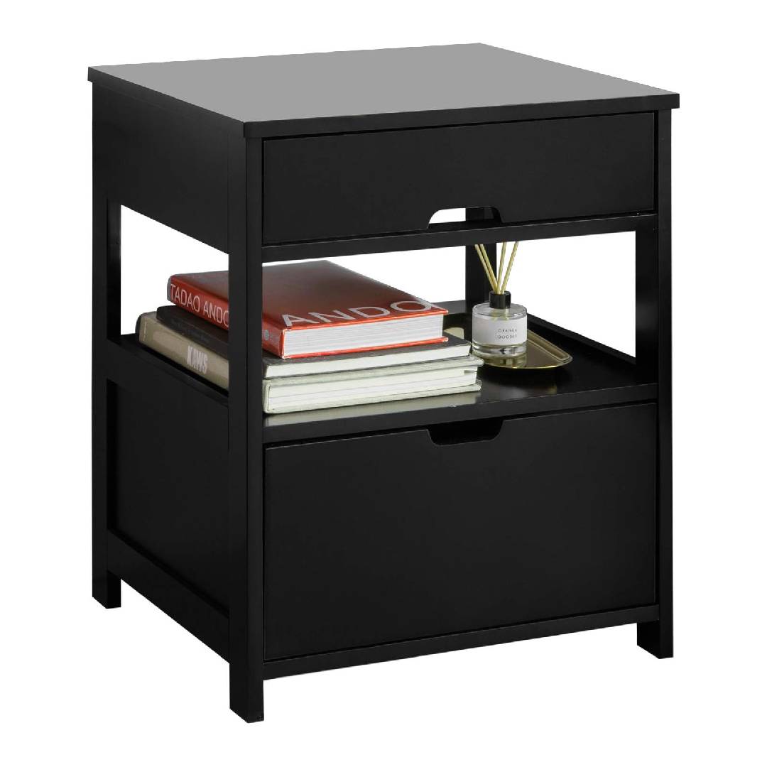 SoBuy Bedside Table Bedside Cabinet Nightstand with 2 Drawers & Shelf