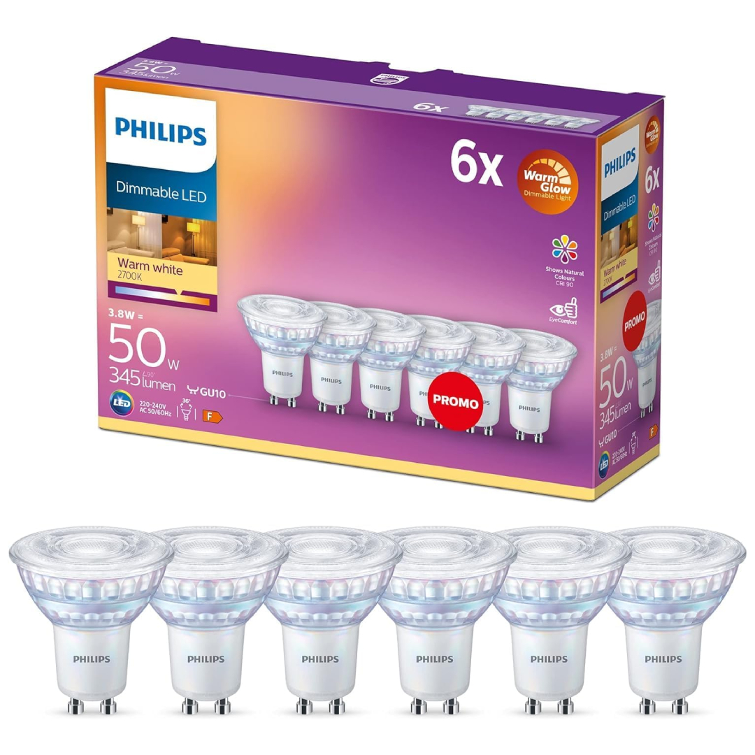Philips WarmGlow GU10 LED dimmable bulbs