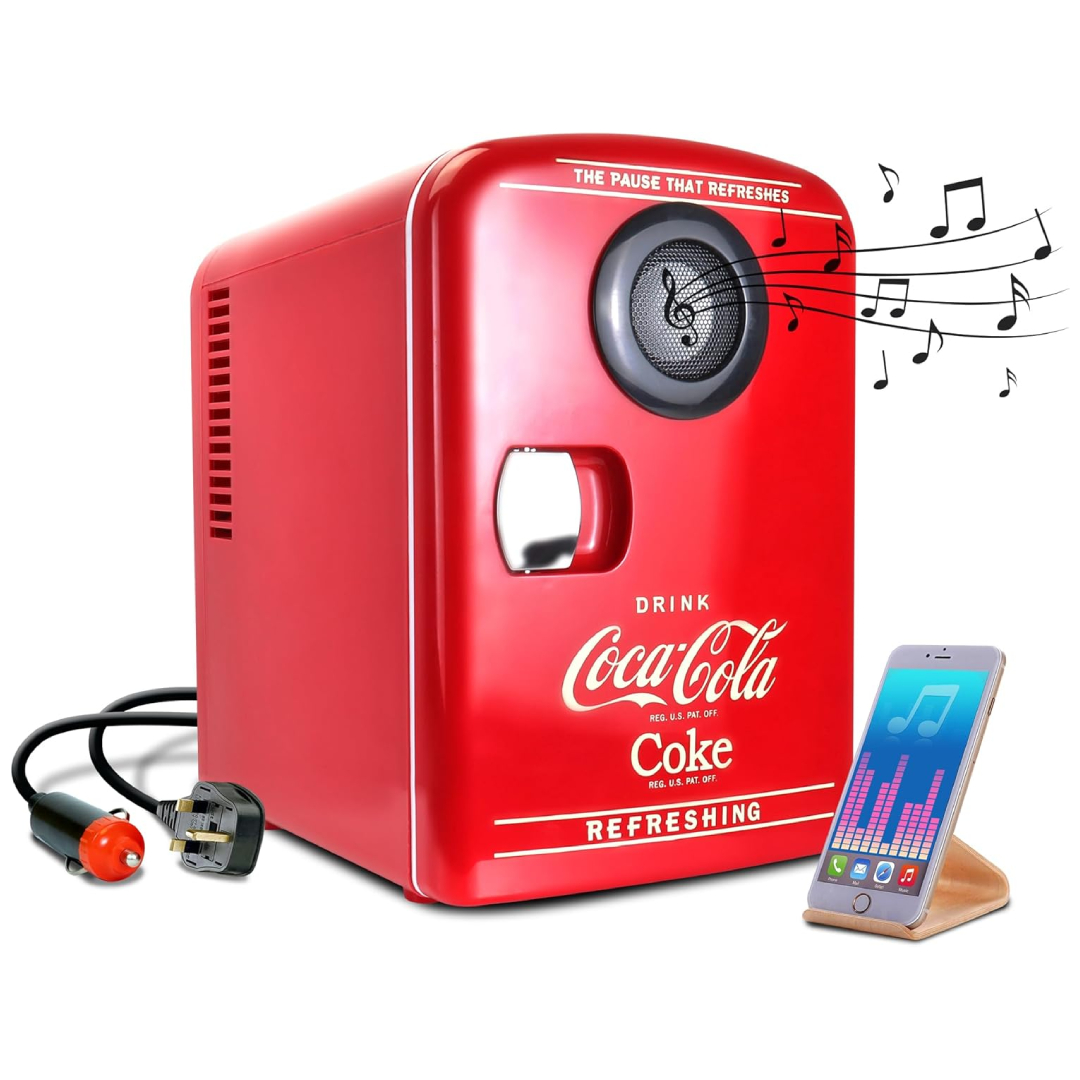 Coca Cola mini fridge with Bluetooth speaker