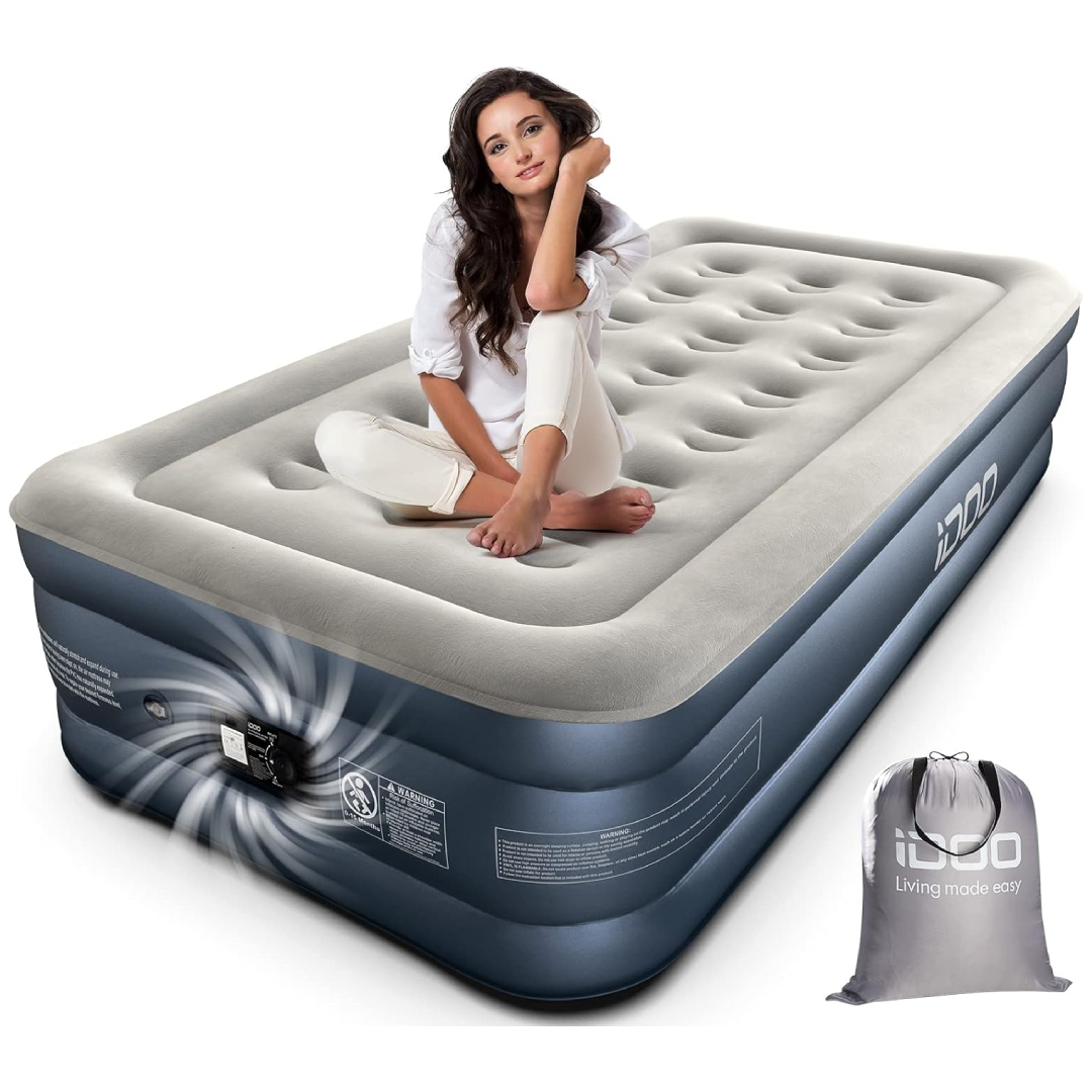 iDOO single inflatable air bed with built-in pump