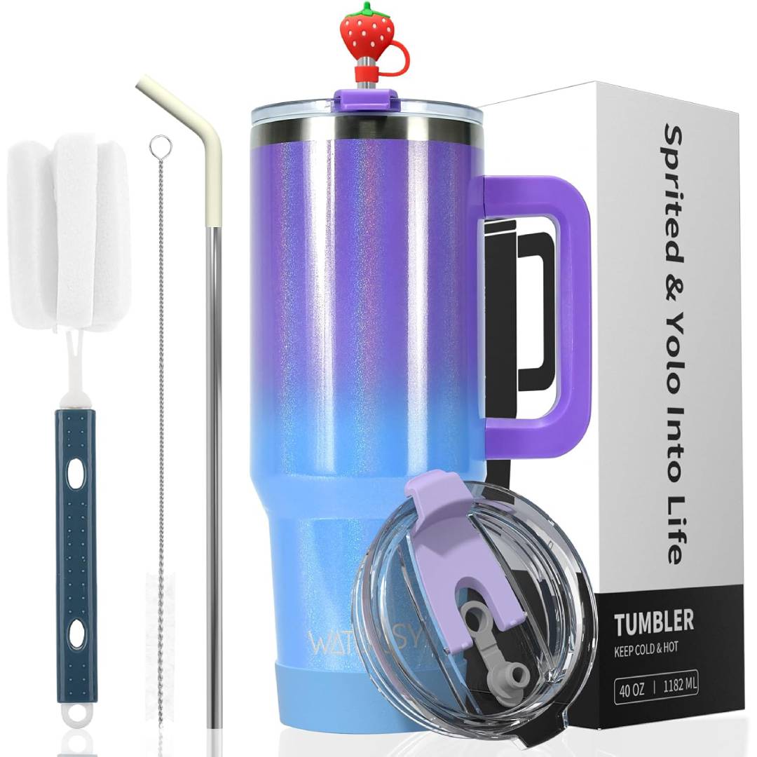 WATERSY 30oz Tumbler with Straw and Lid, Travel Mug Coffee Cup with Handle