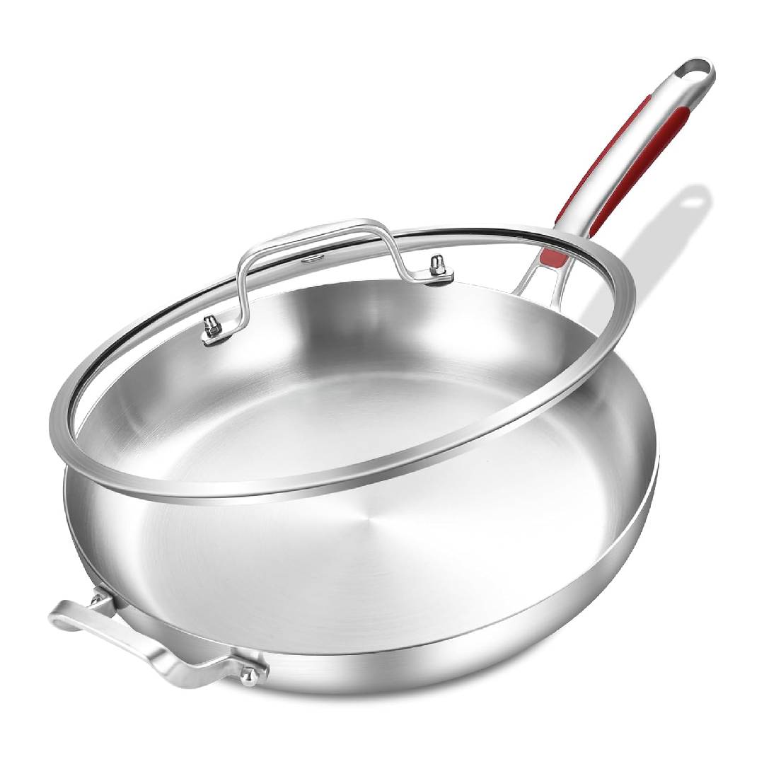 Inqibee 12-Inch Tri-Ply Stainless Steel Large Skillet