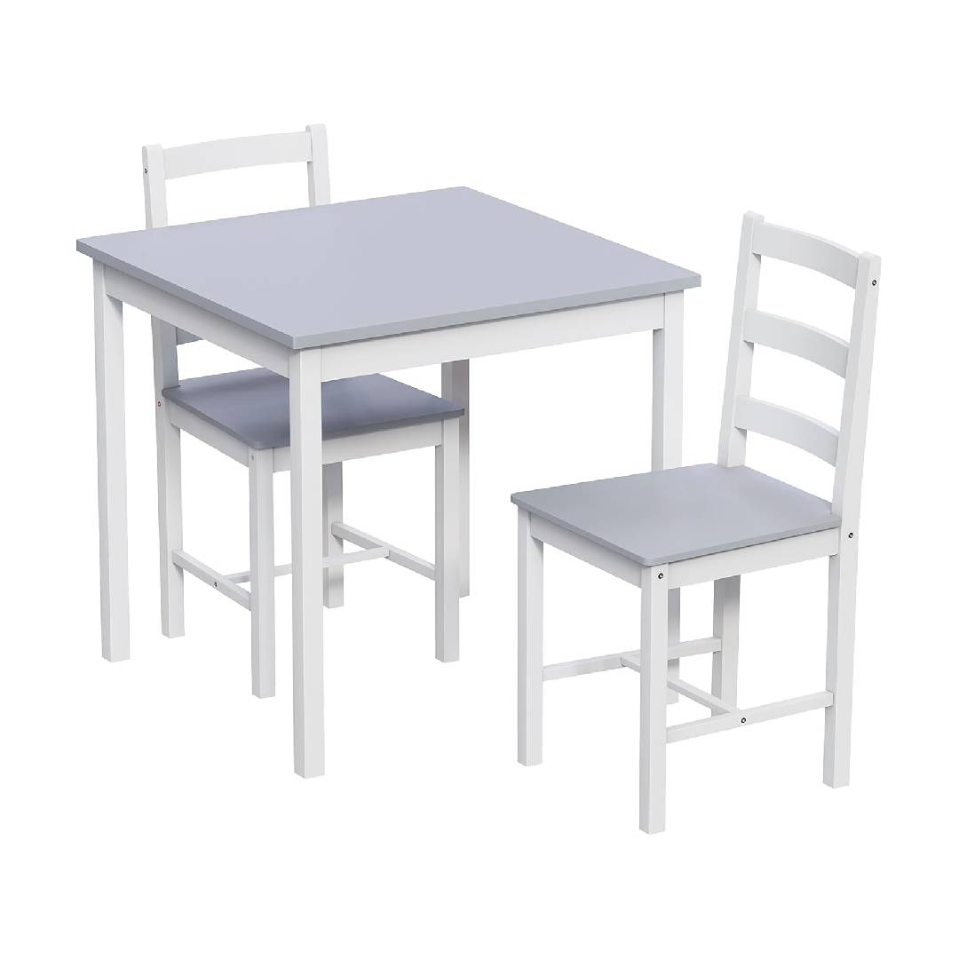 Vida Designs Yorkshire Dining Table and Chairs Set Kitchen Home Furniture (White & Grey, 2 Seater)