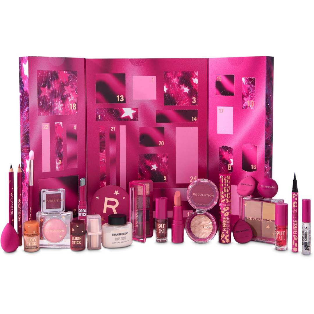 Revolution Makeup Advent Calendar 2025, 24 Beauty Must-haves, Gift Set with Lip Gloss