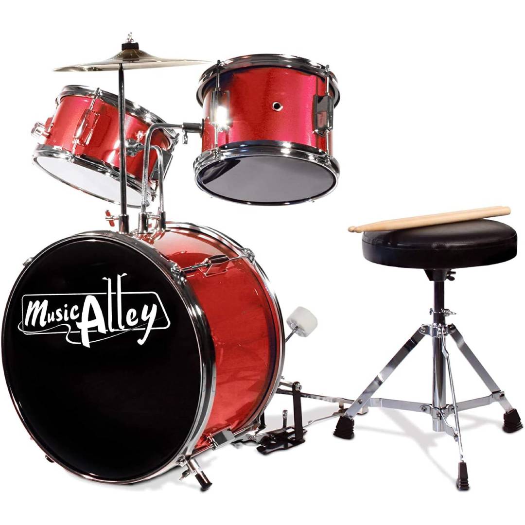 Music Alley Junior Drum Kit for Kids with Kick Drum Pedal, Drum Stool & Drum Sticks