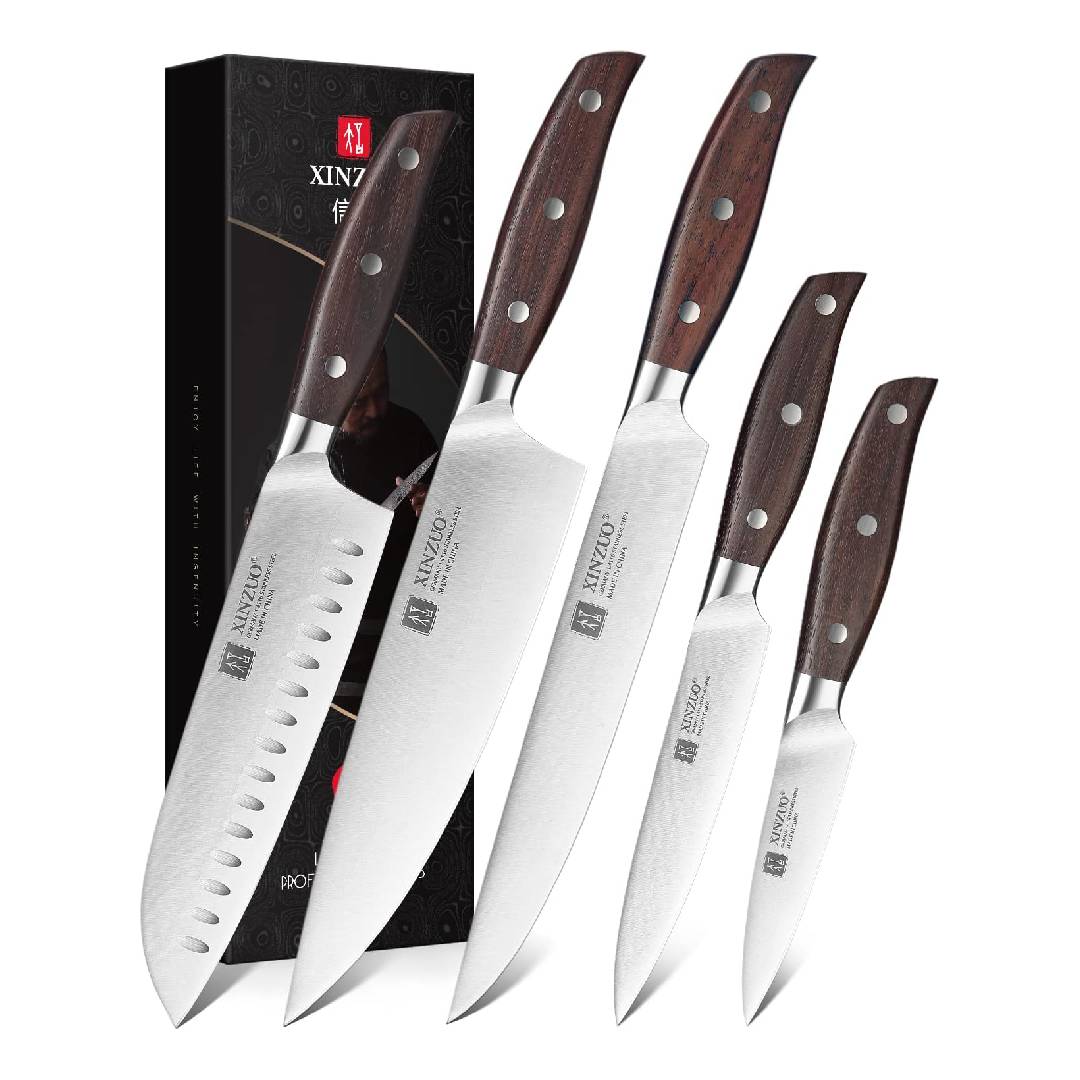 XINZUO 5Pcs German 1.4116 Stainless Steel Kitchen Knife Set