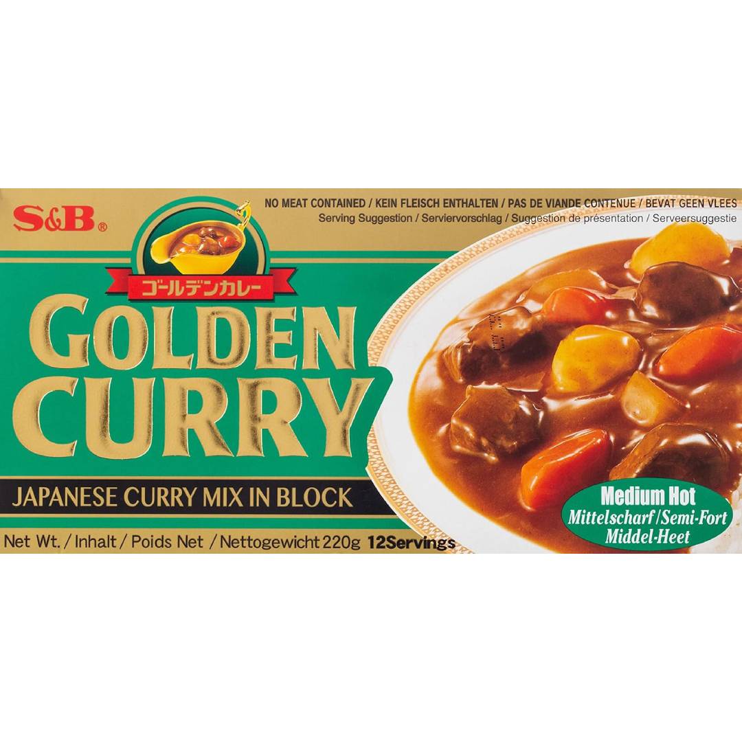 S&B Golden Curry Medium Hot - Japanese Spice Mix for Curry Dishes - 1 x 220g