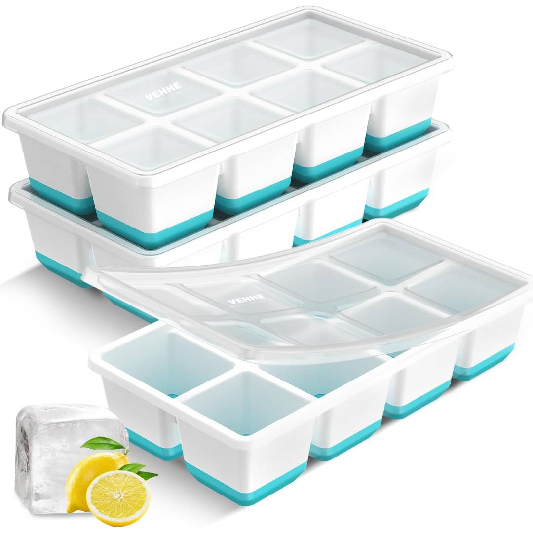 VEHHE Ice Cube Tray with Lid, Large Ice Cube Moulds for 24 Ice Cubes