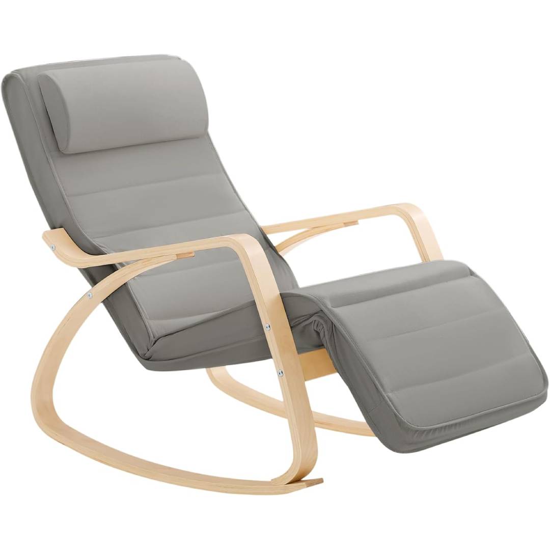 SoBuy Rocking Chair Relax Lounge Chair with Cushion Recliner with Headrest and Adjustable Footrest Grey FST16-DG