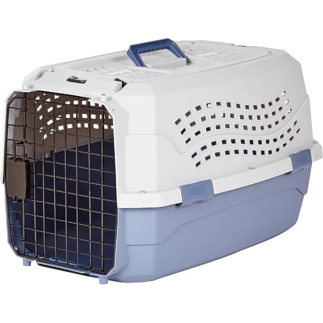 Amazon Basics Hard-Sided Cat Carrier, Two-Door Top-Load Pet Dog/Cat Travel Box Carrier
