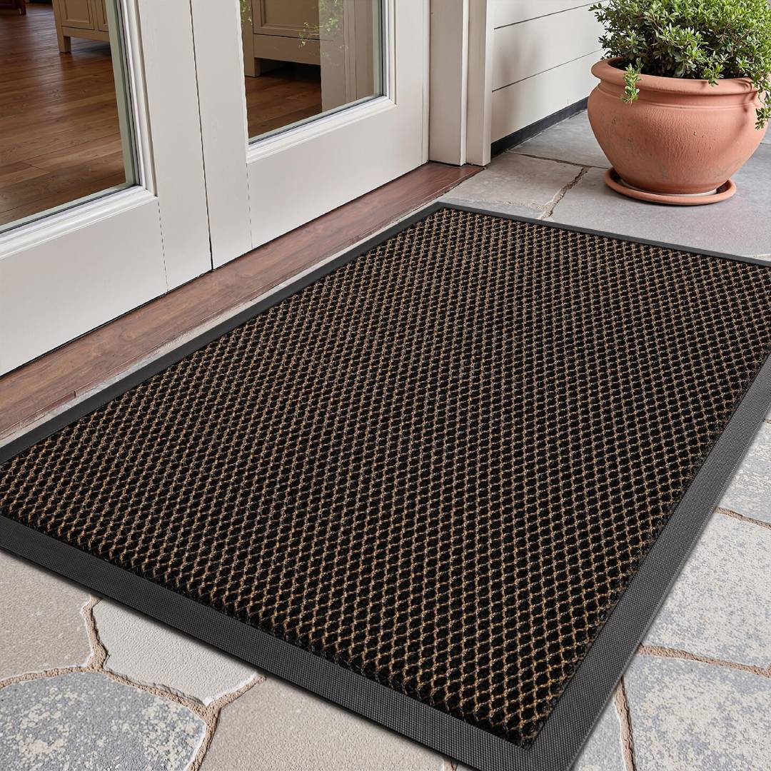 SIXHOME Door mat Non-Slip Heavy Duty Dirt Trapper Doormat Indoor & Outdoor Waterproof Front Outside for Hallway Kitchen Garden Brown 45 * 75cm