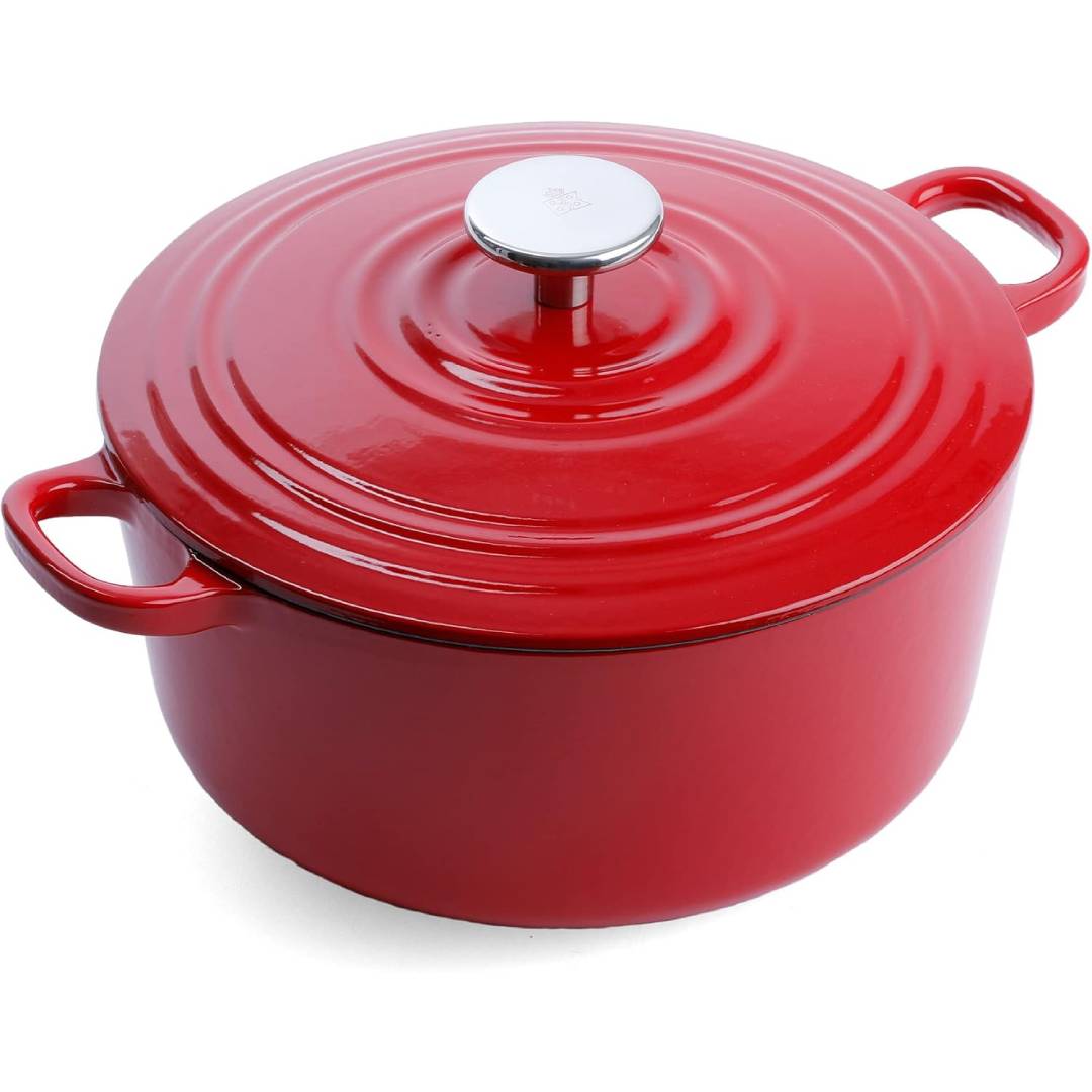 BK Cookware German Enamelled Iron, 24 cm/4.2 Litre Dutch Oven Casserole Dish with Lid, Induction, Dishwasher & Oven Safe, Chilli Red