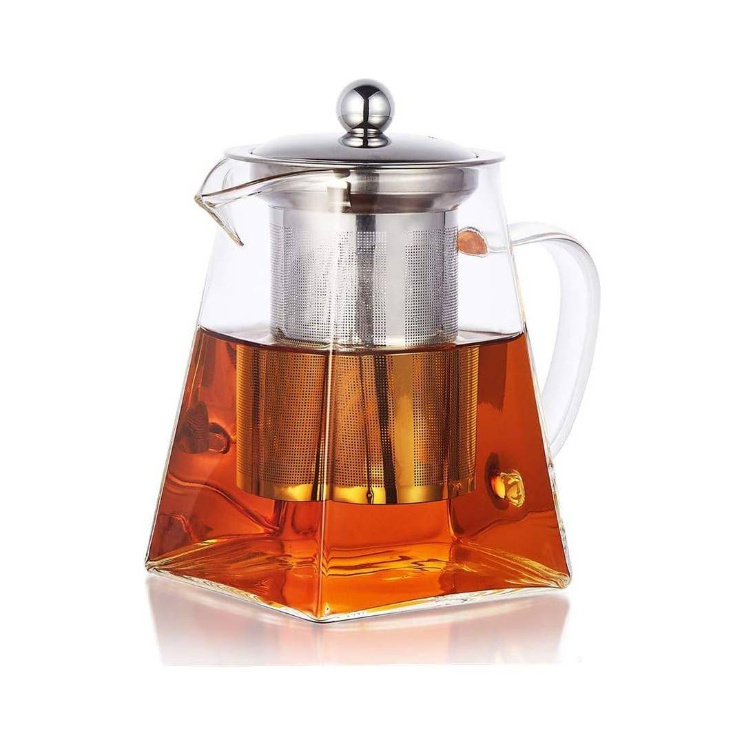 Pluiesoleil 500ML Borosilicate Glass Teapot, Loose Leaf Teapots with Infuser, Square Tea Pot with Strainer