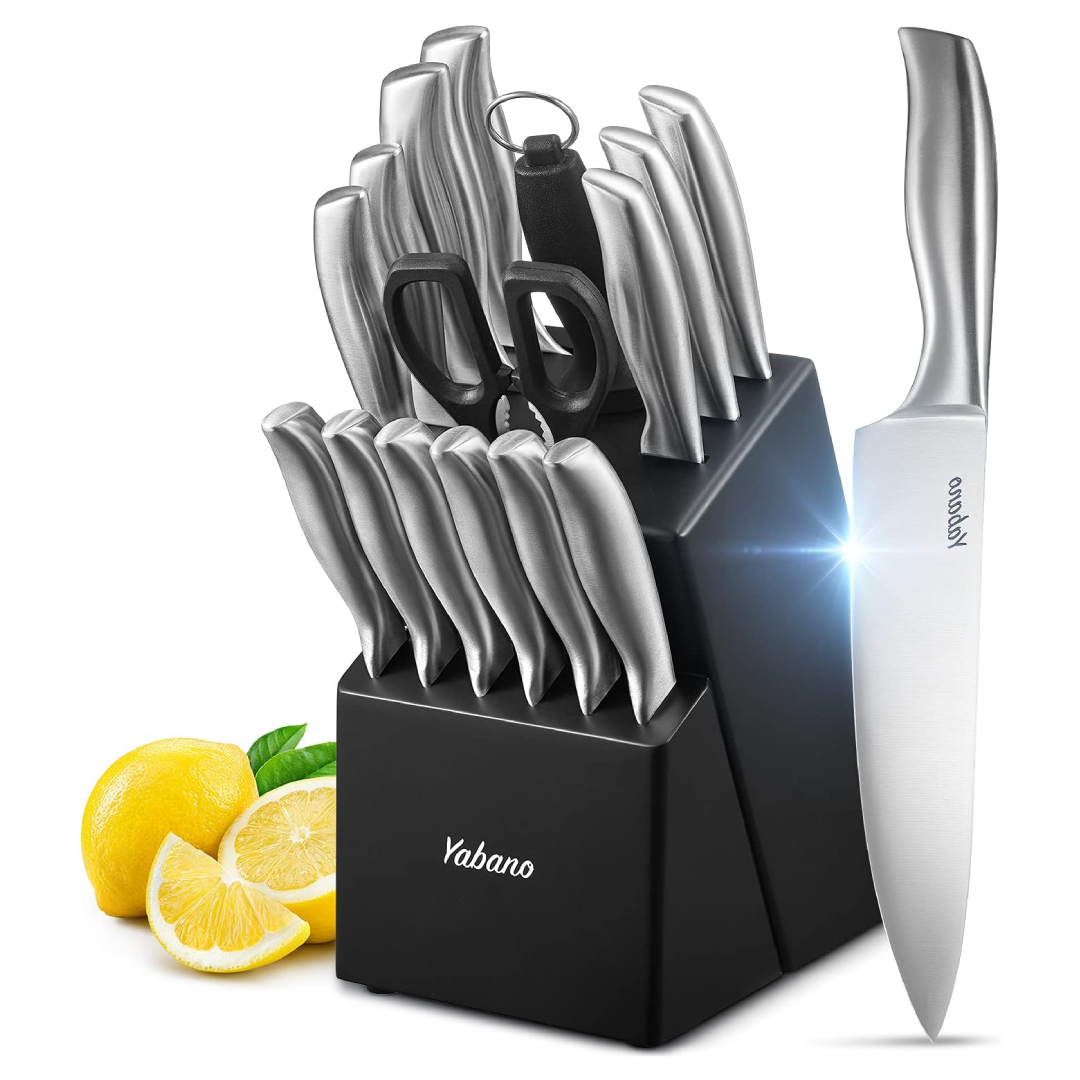 stainless steel kitchen knife set with block