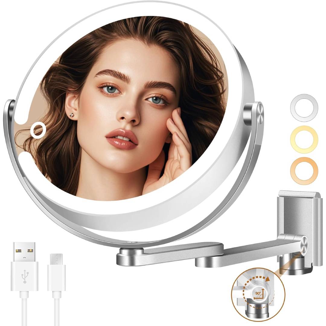 MOMOKUBA Wall Mounted Mirror, Magnifying Mirror with Light 20X