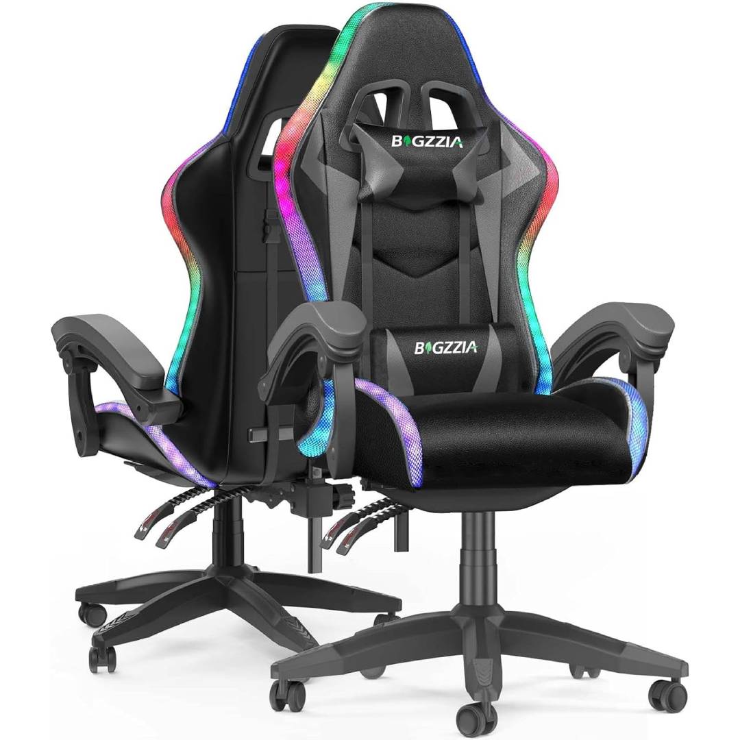 bigzzia Gaming Chair with RGB Lights, Gaming Armchair with Headrest and Lumbar Support