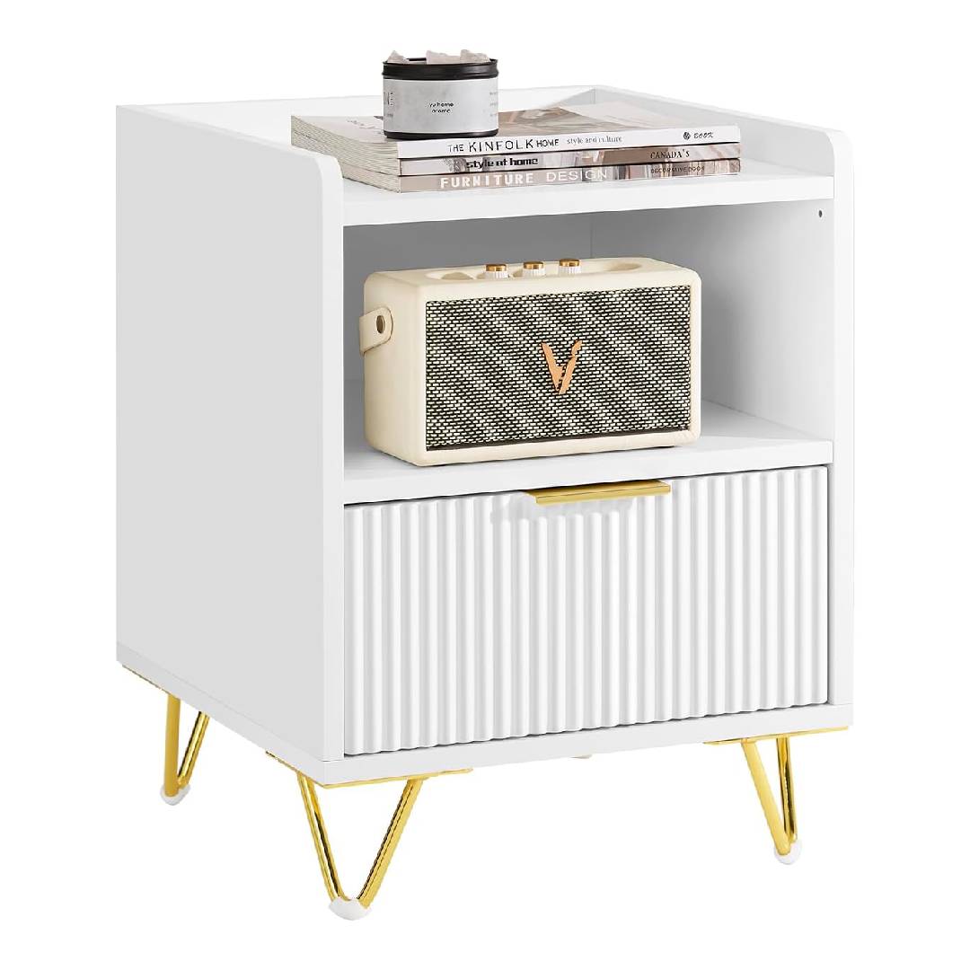 SoBuy FBT169-W Bedside Table with Drawer and Storage Compartment
