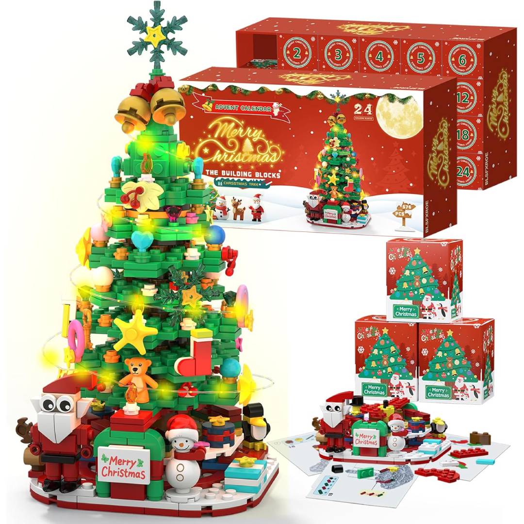 Advent Calendar 2025 Christmas Tree Building Blocks Set with LED Light