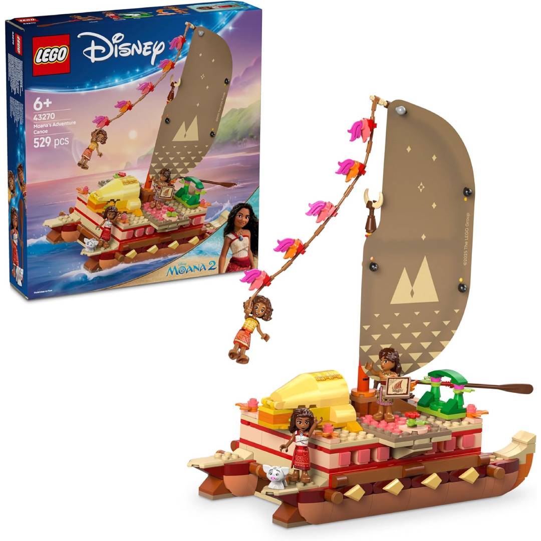 LEGO Disney Moana 2 Moana's Adventure Boat Construction Game with Fabric Sailing Boat