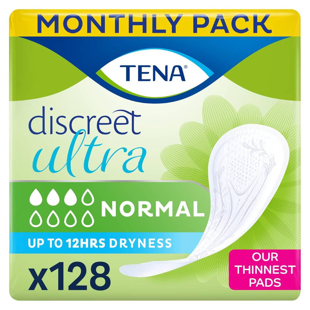 TENA Discreet Ultra - 128 pads in a monthly pack (8 x 16 pieces)