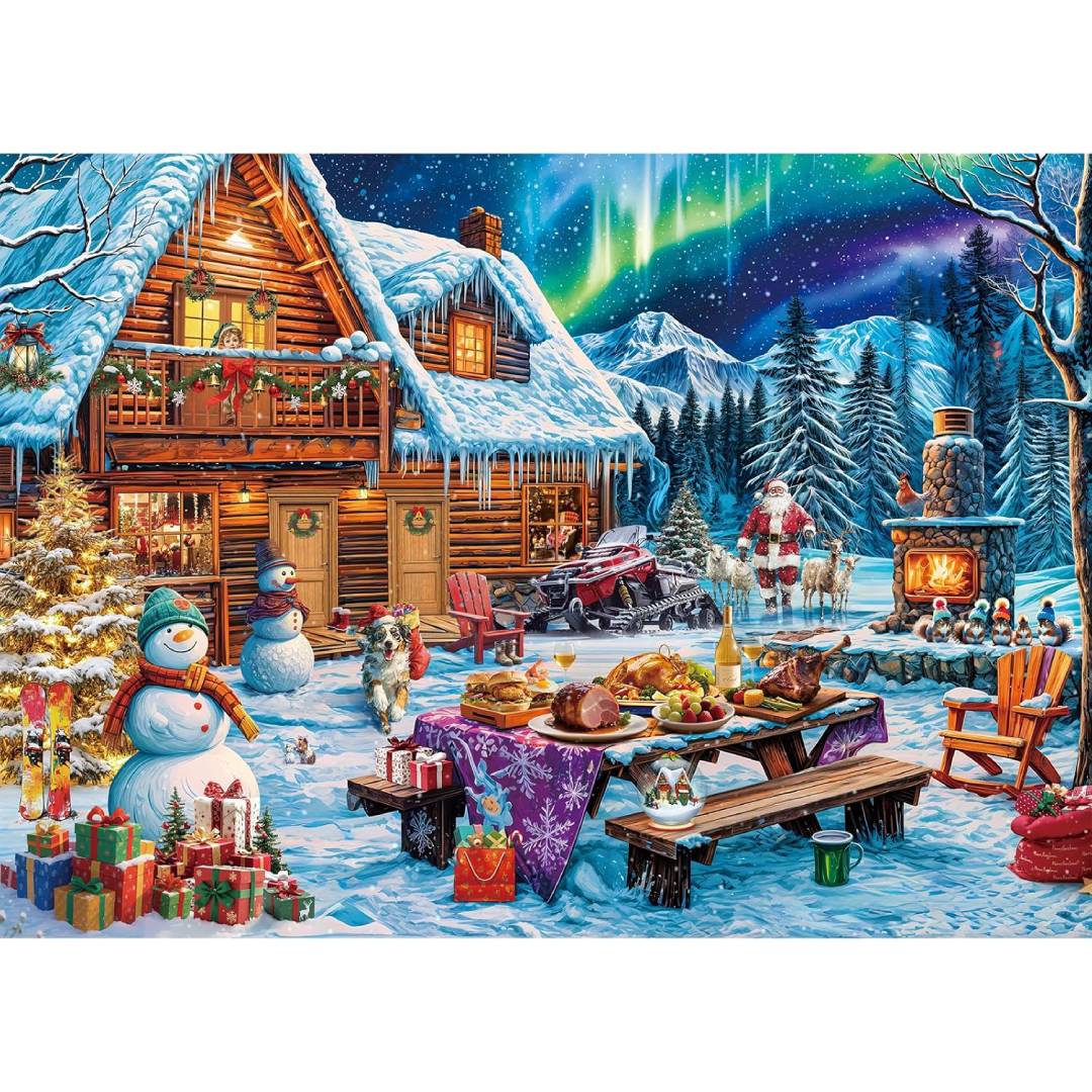 HUADADA Jigsaw Puzzles for Adults 1000 Jigsaws Christmas under the Northern Lights1000 Piece Jigsaw Puzzles for Adults Family Puzzle Game Christmas Puzzle Gifts
