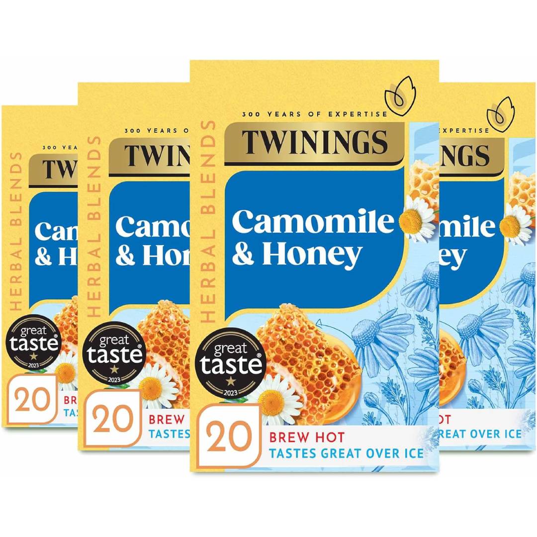Twinings Camomile and Honey FlavouredTea - 80 Biodegradable Tea Bags (Multipack of 4 x 20 Bags)